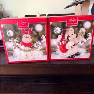 Lenox Festive Minnie and Mickey Ornaments - Red and White